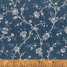 Chambray Rose Floral Vines Blue